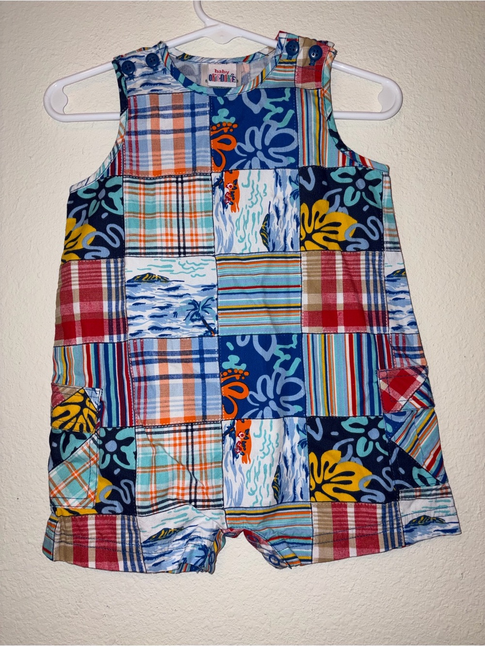 Patchwork Plaid & Tropical Print Romper - Multicolor